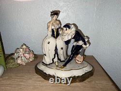 ROYAL DUX Antique Porcelain Figurine Columbine and Jester courting ART DECO