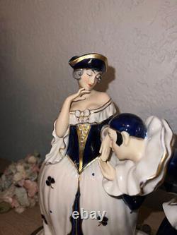 ROYAL DUX Antique Porcelain Figurine Columbine and Jester courting ART DECO