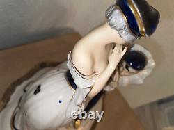 ROYAL DUX Antique Porcelain Figurine Columbine and Jester courting ART DECO