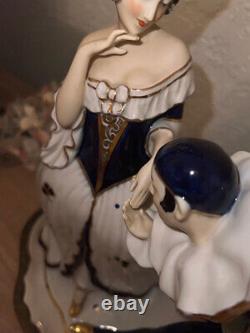 ROYAL DUX Antique Porcelain Figurine Columbine and Jester courting ART DECO