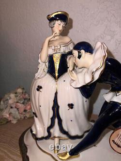 ROYAL DUX Antique Porcelain Figurine Columbine and Jester courting ART DECO