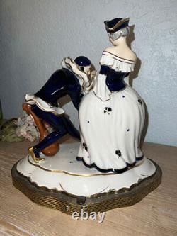 ROYAL DUX Antique Porcelain Figurine Columbine and Jester courting ART DECO