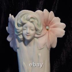 ROYAL DUX Bohemia Bisque Art Nouveau Deco Lady Vase Blush Porcelain Flowers