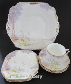 Rare 1930's Art Deco Water Lilly Wellington English Bone China Tea/Dessert Set