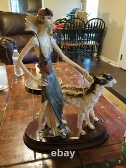 Rare A. Santini Sculpture Women Walking Borzoi Dogs Art Deco