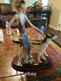 Rare A. Santini Sculpture Women Walking Borzoi Dogs Art Deco