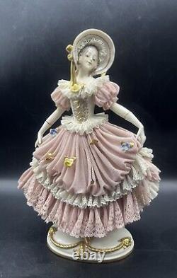 Rare Antique German Dresden Porcelain Lace Victorian Lady Figurine 10 Tall