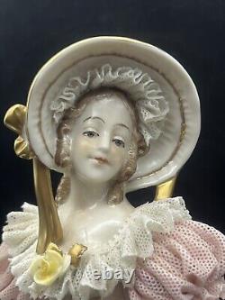 Rare Antique German Dresden Porcelain Lace Victorian Lady Figurine 10 Tall