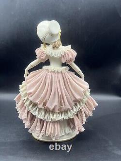 Rare Antique German Dresden Porcelain Lace Victorian Lady Figurine 10 Tall