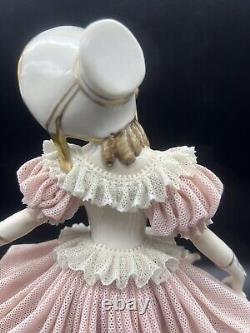 Rare Antique German Dresden Porcelain Lace Victorian Lady Figurine 10 Tall