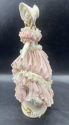 Rare Antique German Dresden Porcelain Lace Victorian Lady Figurine 10 Tall