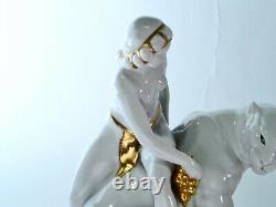 Rare Antique Hertwig & Co. Katzhutte German Porcelain Nude Figurine on Panther