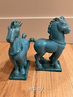 Rare Antique Set of 2 Austrian Goldscheider Porcelain Horses Stallions Art Deco