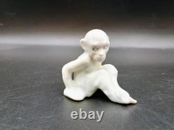 Rare Antique White Porcelain Sitting Monkey Made In Germany Chimpanzee Art Deco