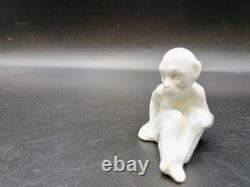 Rare Antique White Porcelain Sitting Monkey Made In Germany Chimpanzee Art Deco