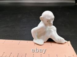 Rare Antique White Porcelain Sitting Monkey Made In Germany Chimpanzee Art Deco