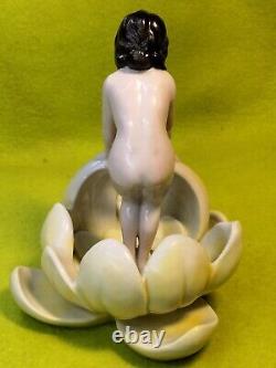 Rare Art Deco 1920s Nude Lady in Lotus Porcelain Flower Frog Figurine Germaniz