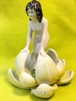 Rare Art Deco 1920s Nude Lady in Lotus Porcelain Flower Frog Figurine Germaniz