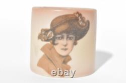 Rare Art Deco 1920s' Painted Porcelain Napkin Rings Depicting 6 Flapper Girls