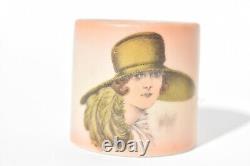 Rare Art Deco 1920s' Painted Porcelain Napkin Rings Depicting 6 Flapper Girls