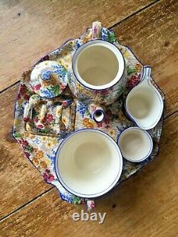 Rare Art Deco 1930s Royal Winton Marguerite Floral Chintz Bachelor Breakfast Set