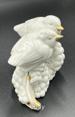 Rare Art Deco Fraureuth Porcelain White & Gold 2 Bird on Berries Nacke Sculpture