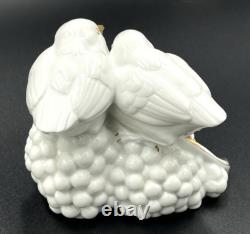 Rare Art Deco Fraureuth Porcelain White & Gold 2 Bird on Berries Nacke Sculpture