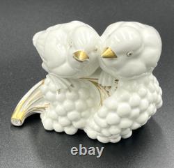 Rare Art Deco Fraureuth Porcelain White & Gold 2 Bird on Berries Nacke Sculpture