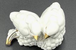 Rare Art Deco Fraureuth Porcelain White & Gold 2 Bird on Berries Nacke Sculpture