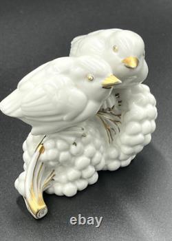 Rare Art Deco Fraureuth Porcelain White & Gold 2 Bird on Berries Nacke Sculpture