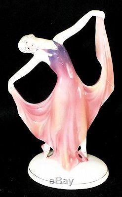 Rare Art Deco Katzhutte Butterfly Porcelain Figurine of a Dancing Lady Girl