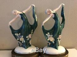 Rare Art Deco Katzhutte Butterfly Porcelain Set Of 2 Dancing Lady Figurines