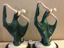Rare Art Deco Katzhutte Butterfly Porcelain Set Of 2 Dancing Lady Figurines