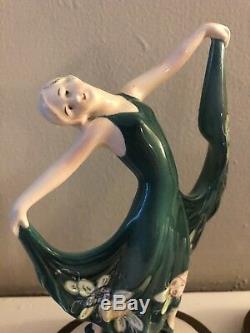 Rare Art Deco Katzhutte Butterfly Porcelain Set Of 2 Dancing Lady Figurines