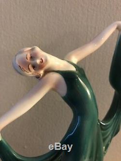 Rare Art Deco Katzhutte Butterfly Porcelain Set Of 2 Dancing Lady Figurines