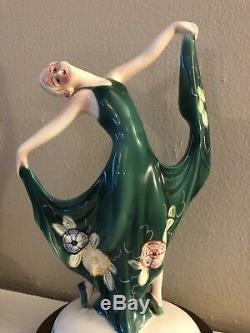 Rare Art Deco Katzhutte Butterfly Porcelain Set Of 2 Dancing Lady Figurines