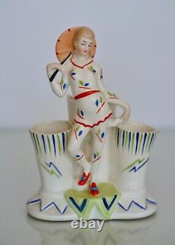 Rare Art Deco Porcelain Girl In Contrapposto Pose Signed Germany 7 Tall