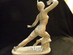 Rare Art Deco Porcelain Statue Figure Of Erotic Dencer, Hollohaza Mark Hungarian