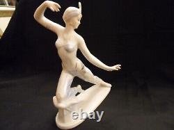 Rare Art Deco Porcelain Statue Figure Of Erotic Dencer, Hollohaza Mark Hungarian