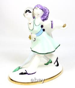 Rare Color Vtg Art Deco Pierrot & Pierrette Czechoslovakian Porcelain Figurine