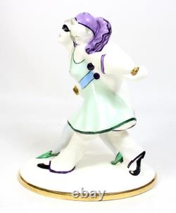 Rare Color Vtg Art Deco Pierrot & Pierrette Czechoslovakian Porcelain Figurine