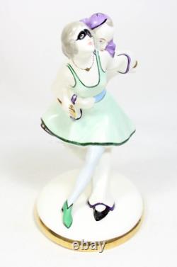 Rare Color Vtg Art Deco Pierrot & Pierrette Czechoslovakian Porcelain Figurine