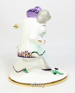 Rare Color Vtg Art Deco Pierrot & Pierrette Czechoslovakian Porcelain Figurine