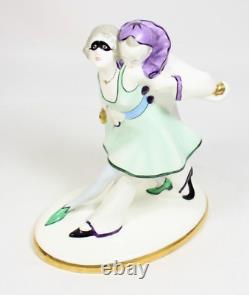 Rare Color Vtg Art Deco Pierrot & Pierrette Czechoslovakian Porcelain Figurine