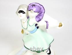 Rare Color Vtg Art Deco Pierrot & Pierrette Czechoslovakian Porcelain Figurine