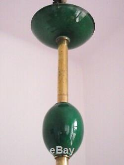 Rare Elegant French Art Deco 4 Arm Green Ceramic Chandelier Gold Highlights 1595