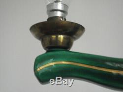 Rare Elegant French Art Deco 4 Arm Green Ceramic Chandelier Gold Highlights 1595