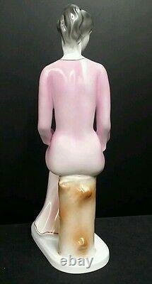 Rare & Expressive Hungarian Porcelain Hollohaza Art Deco Sitting Woman Figurine