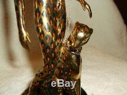 Rare Franklin Mint Erte Art Deco Lady w Leopard Ocelot Porcelain Figurine