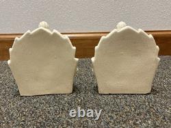 Rare German Porcelain Art Deco Seated Woman with Skirt Bookend Pair